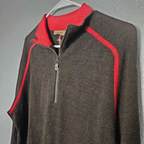 Smartwool Men's Large 1/2 Zip Base Layer Sweater Brown 100% Merino Wool Outdoors - Picture 5 of 13